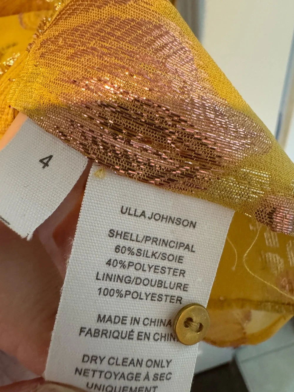 Ulla Johnson Aster Mustard Floral Metallic Long Sleeve Blouse | Size 4